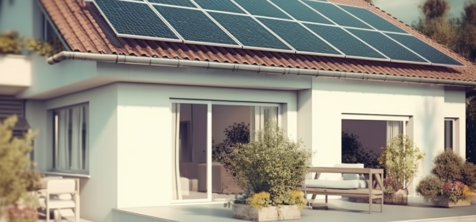 Modernes Haus mit Solaranlage auf dem Dach