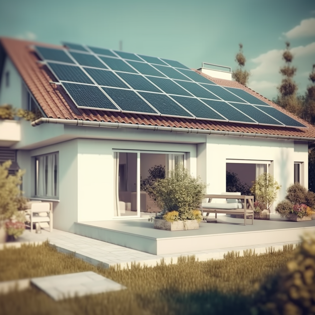 Modernes Haus mit Solaranlage auf dem Dach